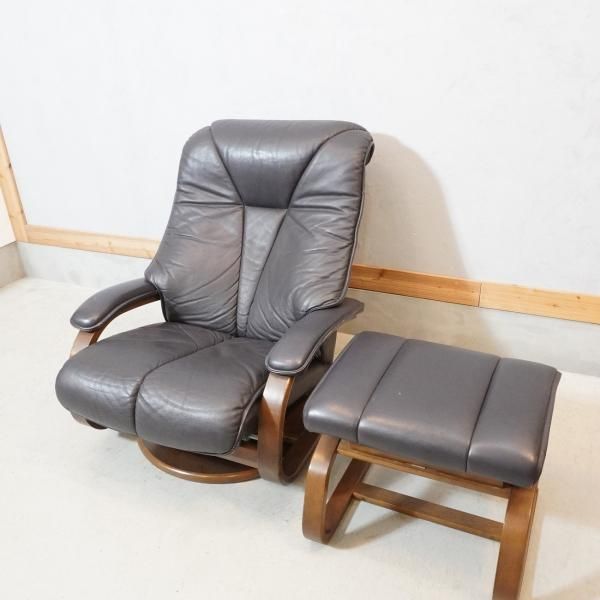 値下げ/FUJI FURNITURE(冨士ファニチア) の回転式 本革リクライニング