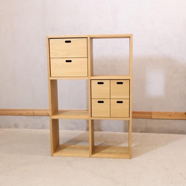 人気の無印良品(MUJI)のオーク材 3段・2列スタッキングシェルフ/引出し