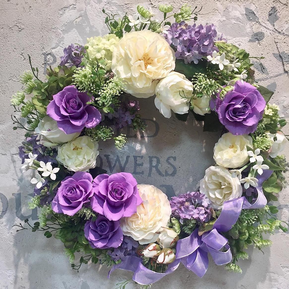 ライラックとパープルローズ フラワーリース - カントリーマム