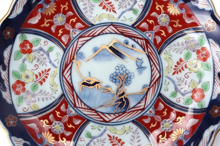 ☆瀬兵窯 古伊万里菊割5寸皿