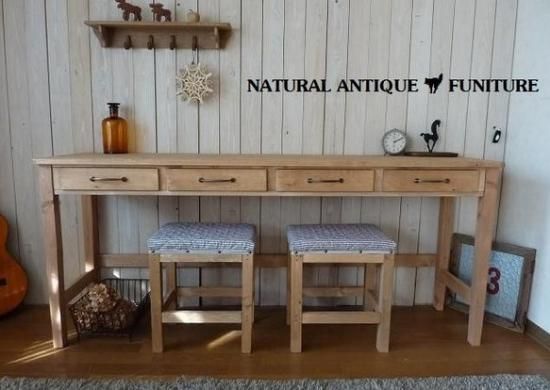 ワークデスク 作業台 長机 引出し4杯 アンティーク デスク 170 - クキの木