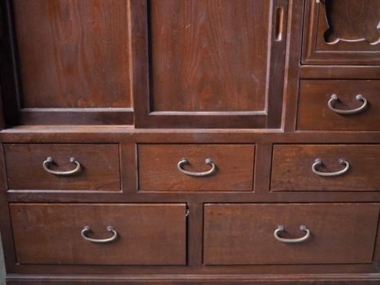 前栗造総無垢材 昭和レトロ茶箪笥 昭和前期 古録展 送料別 Lサイズ