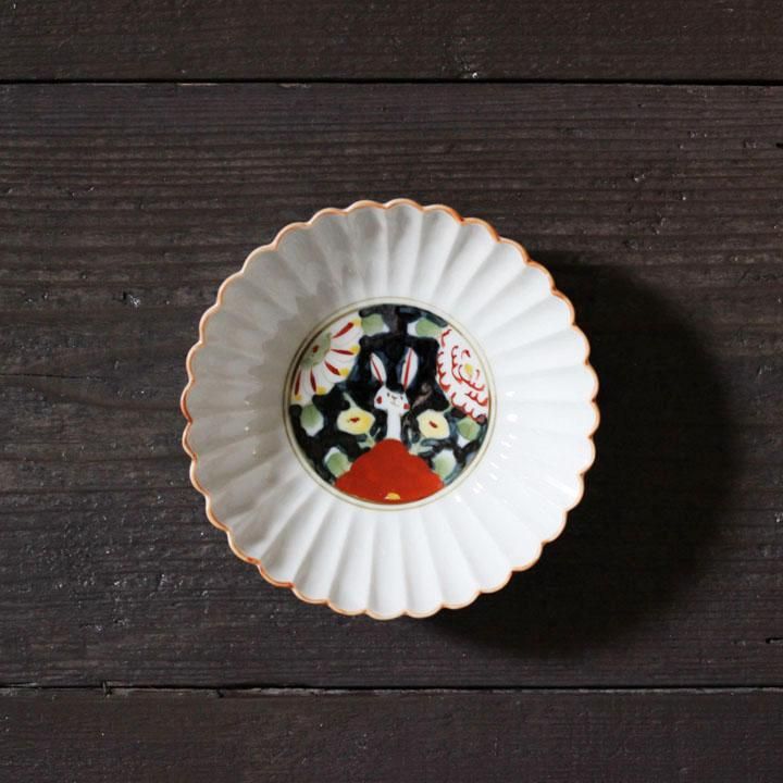 作家 陶芸作家 空萌工房 うさぎ 田口紀美子 ミモザ 八角長皿 大 ①