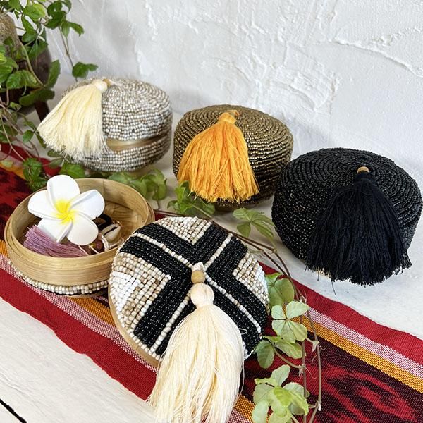 バリのビーズ小物入れ（浅型）