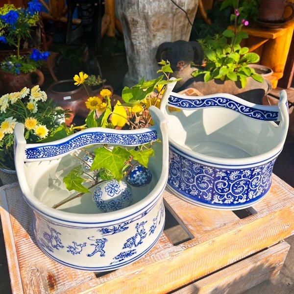 陶器の手桶（蛸柄・鳥獣戯画柄）