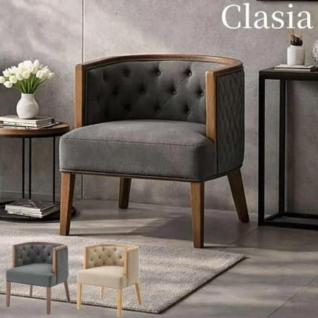 ラウンジチェア クラシア｜ボタン留め×クラシカルデザイン｜グレー