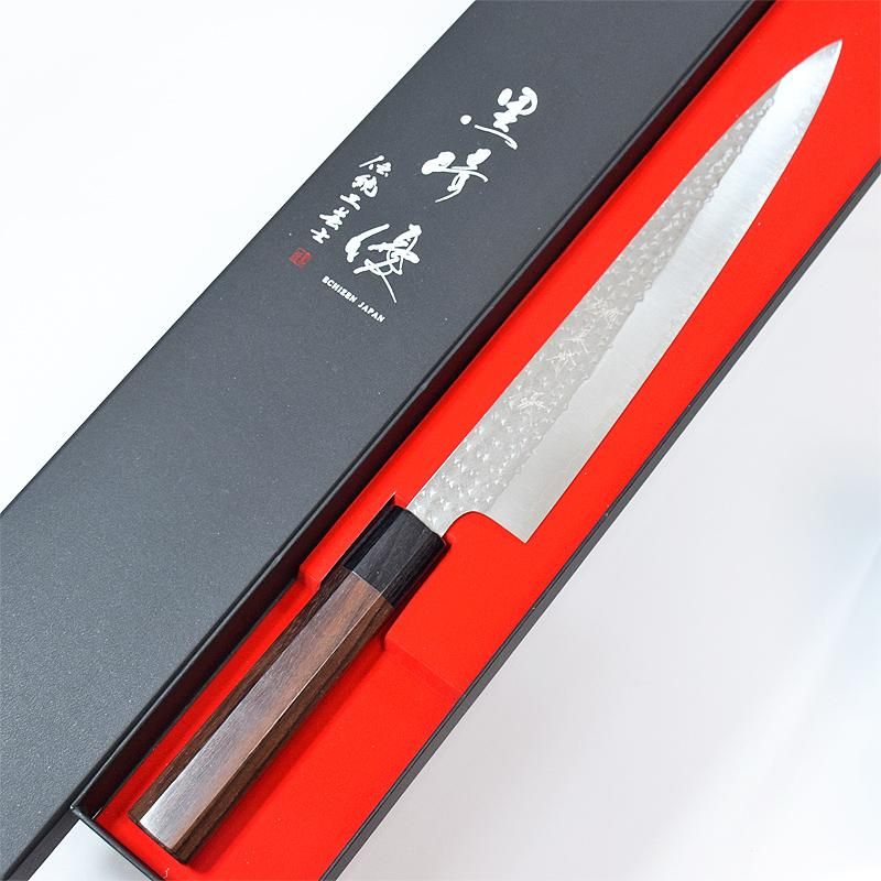 黒崎優 「閃光」 筋引240mm 粉末ハイス鋼SG2・鎚目打・紫檀八角柄