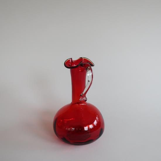 Vintage red glass flower vase/ビンテージ レッド ガラス フラワー