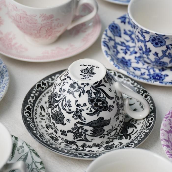 イギリス食器 Burleigh ブラックリーガルピーコック カップ&ソーサー