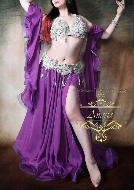 ベリーダンス スカート＆アームスリーブ パープル シフォン