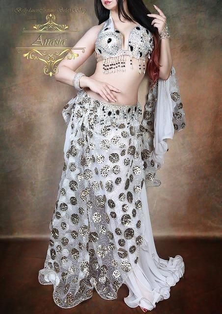 ベリーダンス衣装 Yasser ホワイト×レオパード オリエンタル衣装