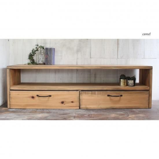 アンティーク風無垢材 TVボード キャスターBOX2個セット付き フリー