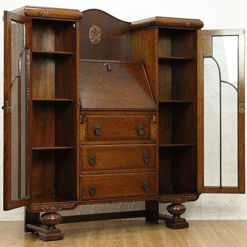 アンティーク調のイギリス製オーク材サイドバイサイドライティング