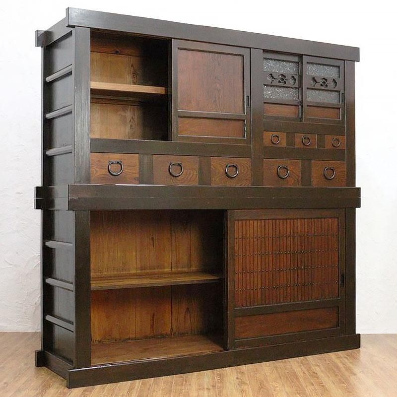 キャビネット 一間膳棚 近江水屋 二段重ね 明治大正時代 重厚感