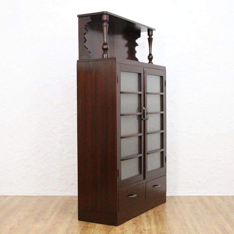 昭和期 すりガラス柱本箱 引出し付収納棚