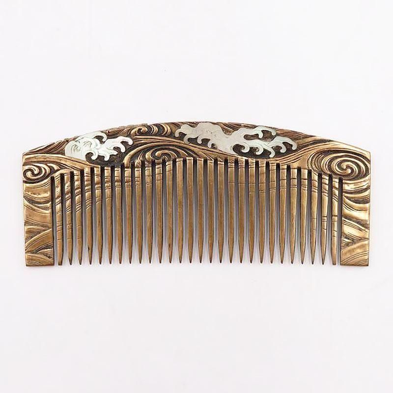 くし 日本製 金蒔絵 螺鈿細工 大正時代 幅9cm アンティーク