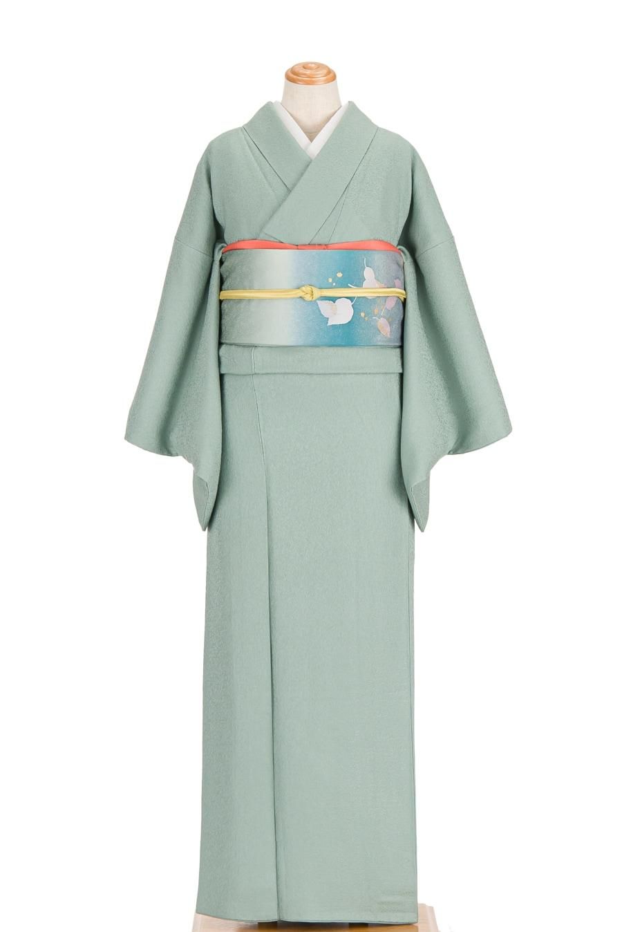 色無地 一つ紋 錆青磁 - からん::アンティーク着物・リサイクル着物の