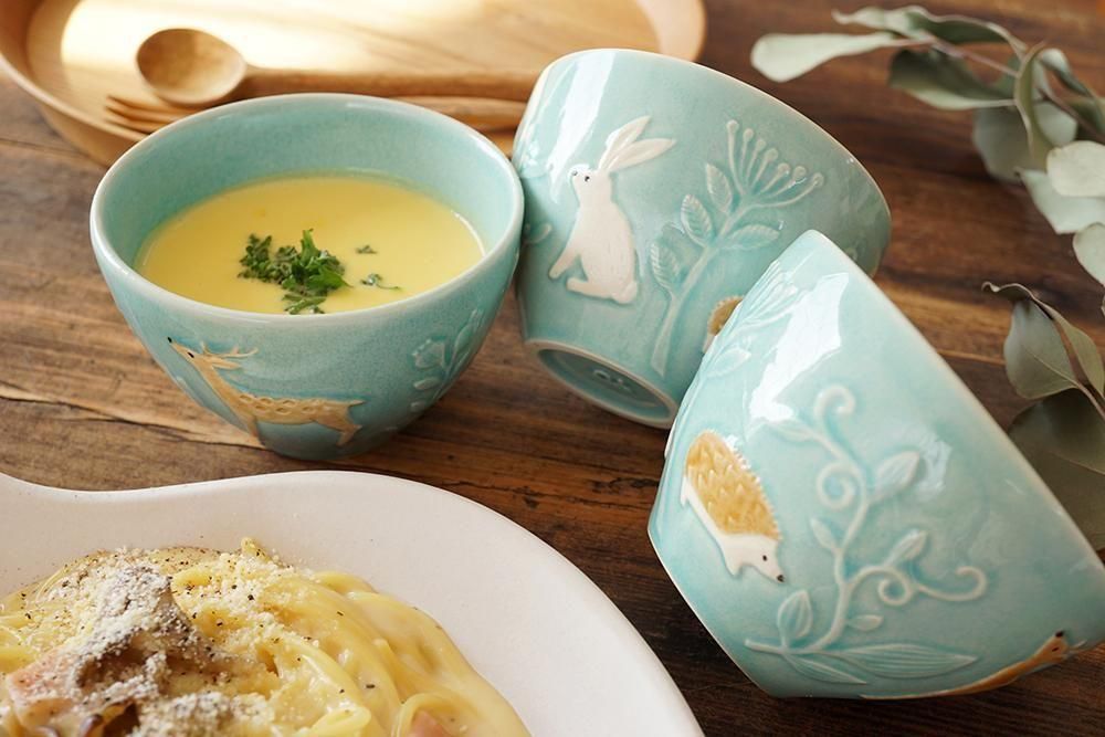 エ38 レイクグリーン 森の動物たちのまるカップ - 益子焼の小さな