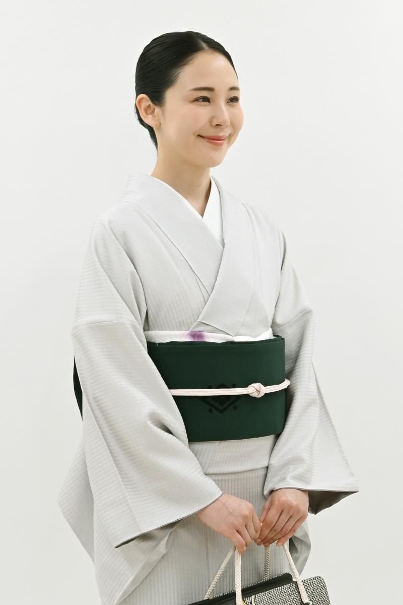 銀座【H-0918】工芸キモノ野口製 切りビロードと刺繍 名古屋帯 黒緑色