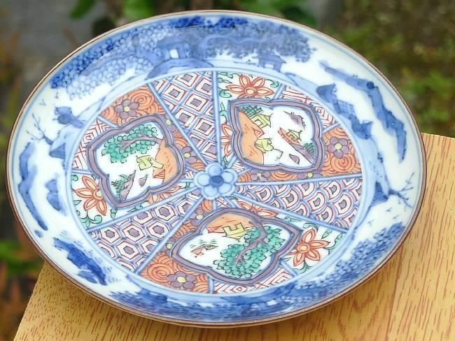 色絵帯山水四寸皿 昭阿弥 - 京焼清水焼 松韻堂