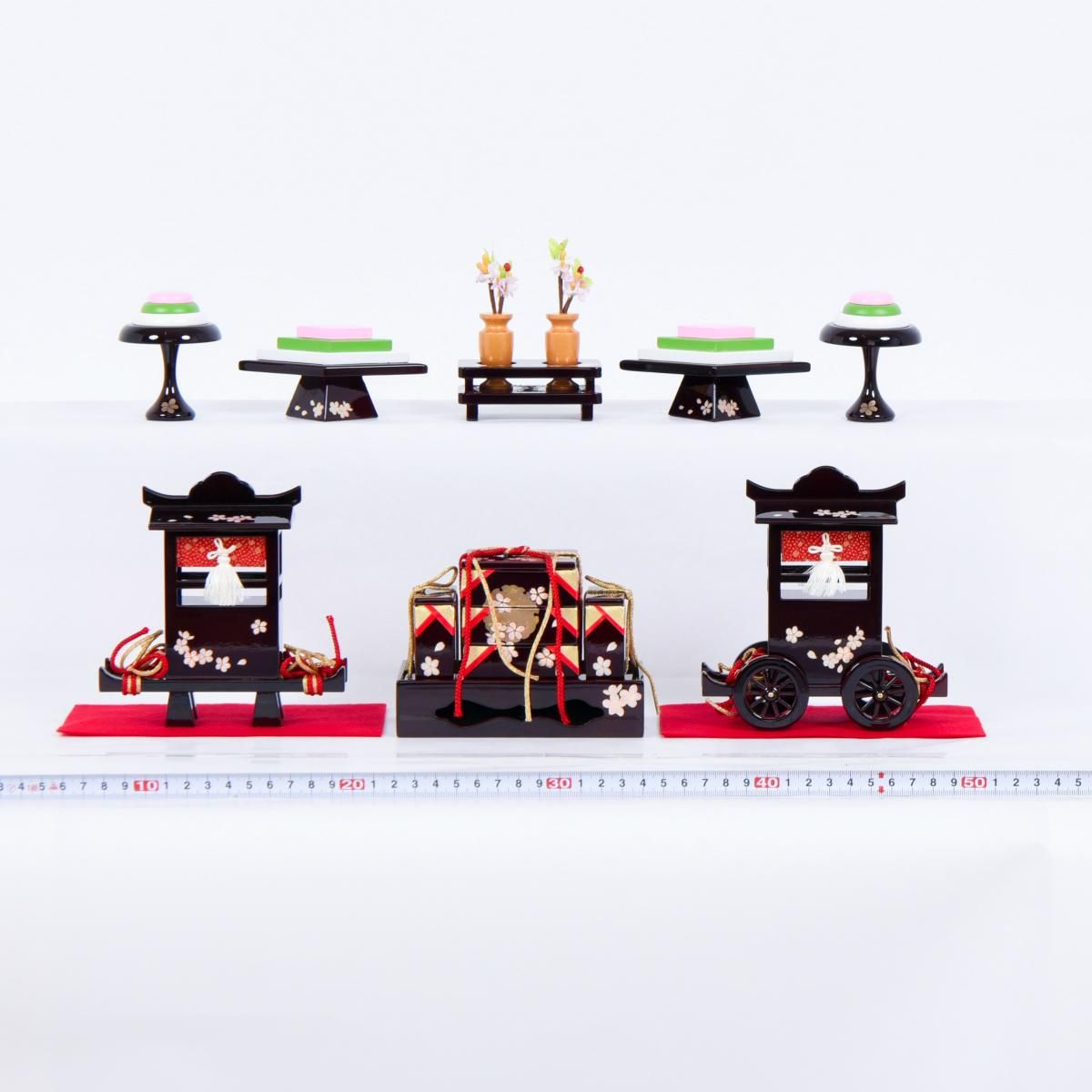 雛人形 小道具単品 お道具セット 雪輪桜 溜塗り 25号 - 雛人形・五月