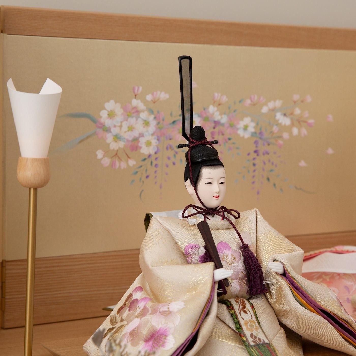 雛人形 大三五 収納台 新刺繍 手描き桜 ナチュラル収納台