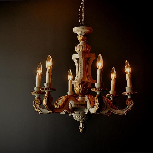 アンティーク木製6灯シャンデリア・2・アンティーク雑貨・家具の