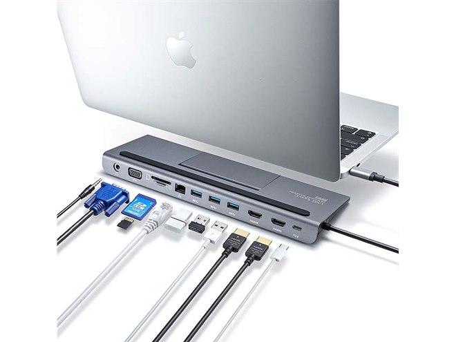 サンワ、USB Type-C接続のスタンド式ドッキングステーション「USB