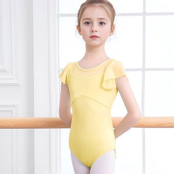 651】子供用 胸元ストレッチメッシュ バレエレオタードとスカートの