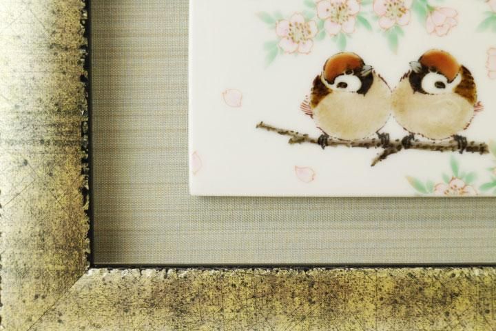 擦金箔額（短冊小）桜二雀図/中村陶志人