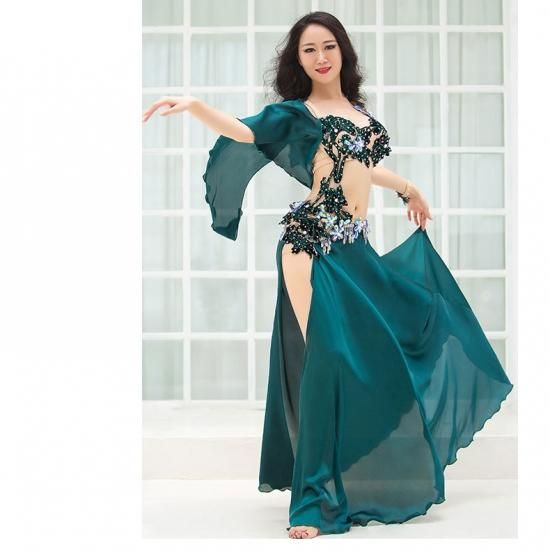 ベリーダンス衣装 ブラ スカート繋ぎデザインサテンフレア lw1402