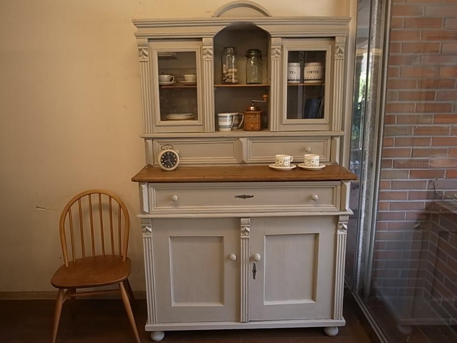 アンティークパイン ペイントカップボード（グレイ） - 【パイン