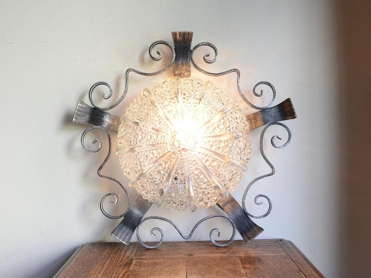 ヴィンテージ デザインガラス アイアンシーリングライト（天井照明