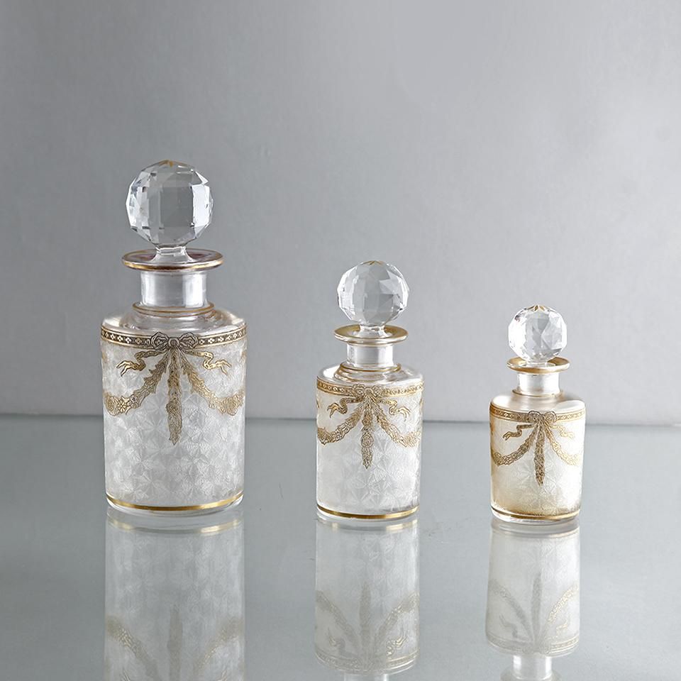バカラ クリスタルガラスの香水瓶 3点セット 腐食＆エナメル金彩