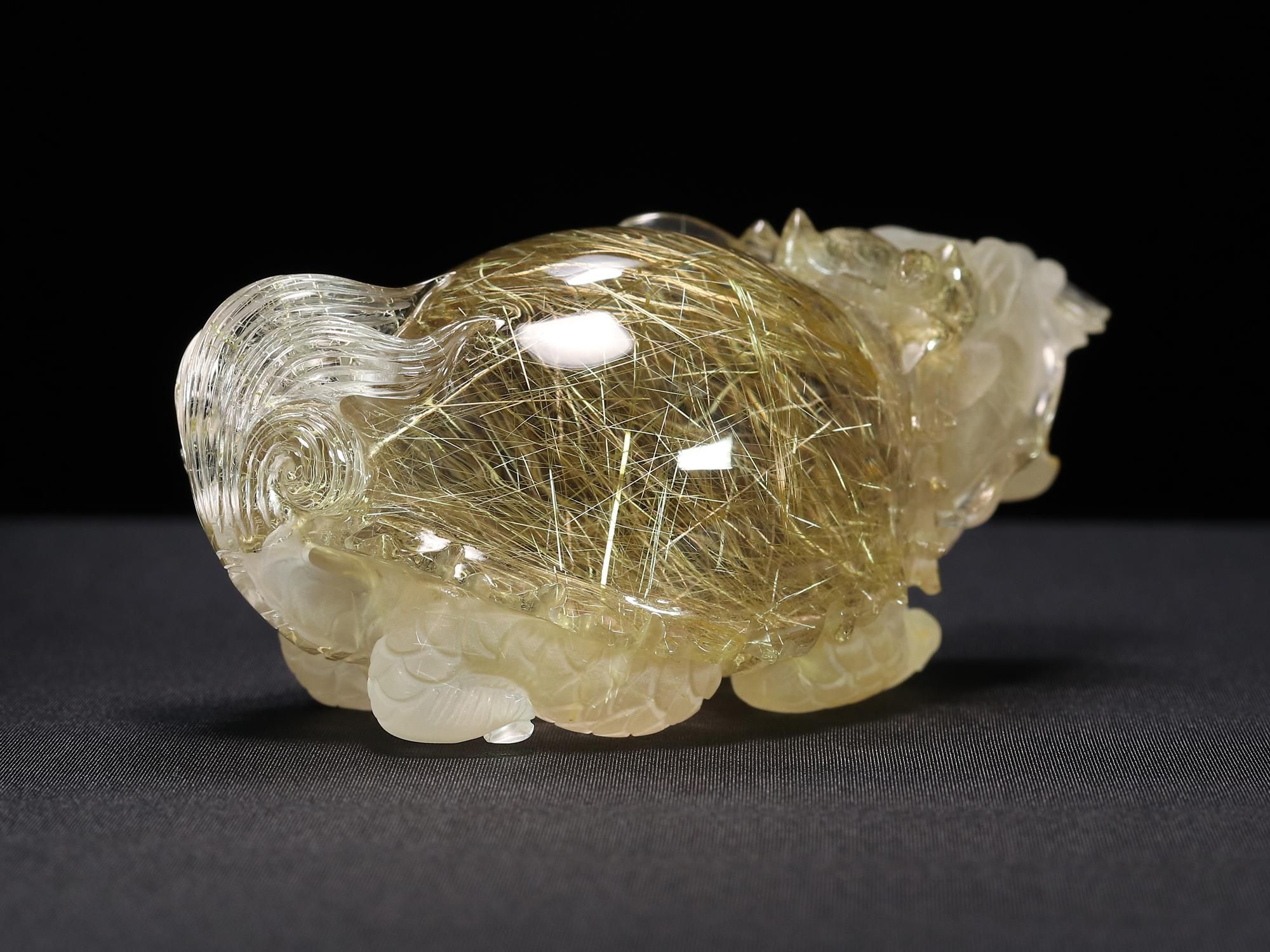 正財運を高める風水アイテム】ゴールドルチルクォーツ 龍亀(ロングイ