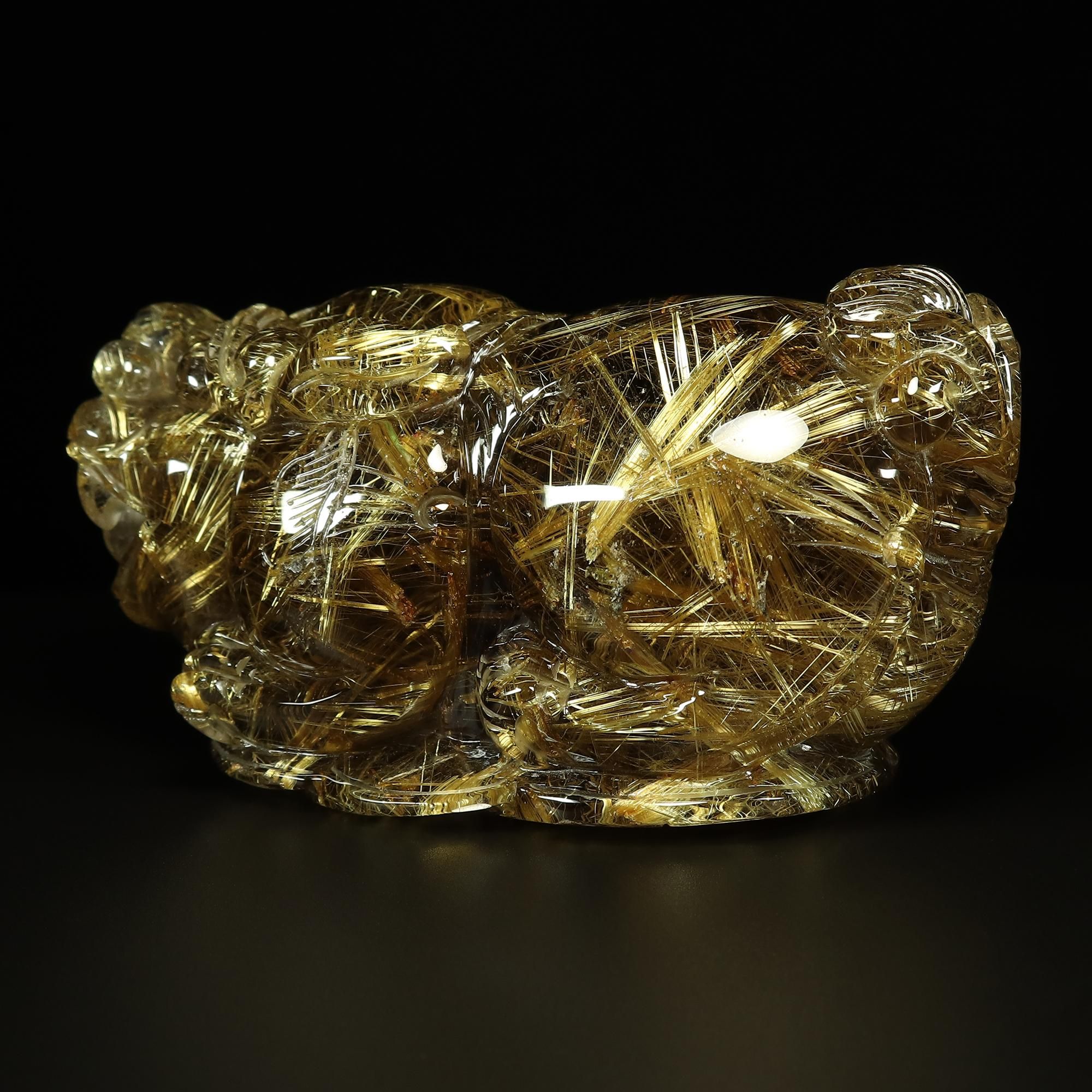 プレミアムタイチンルチルクォーツ 貔貅(ヒキュウ) 大型 彫り物/置物