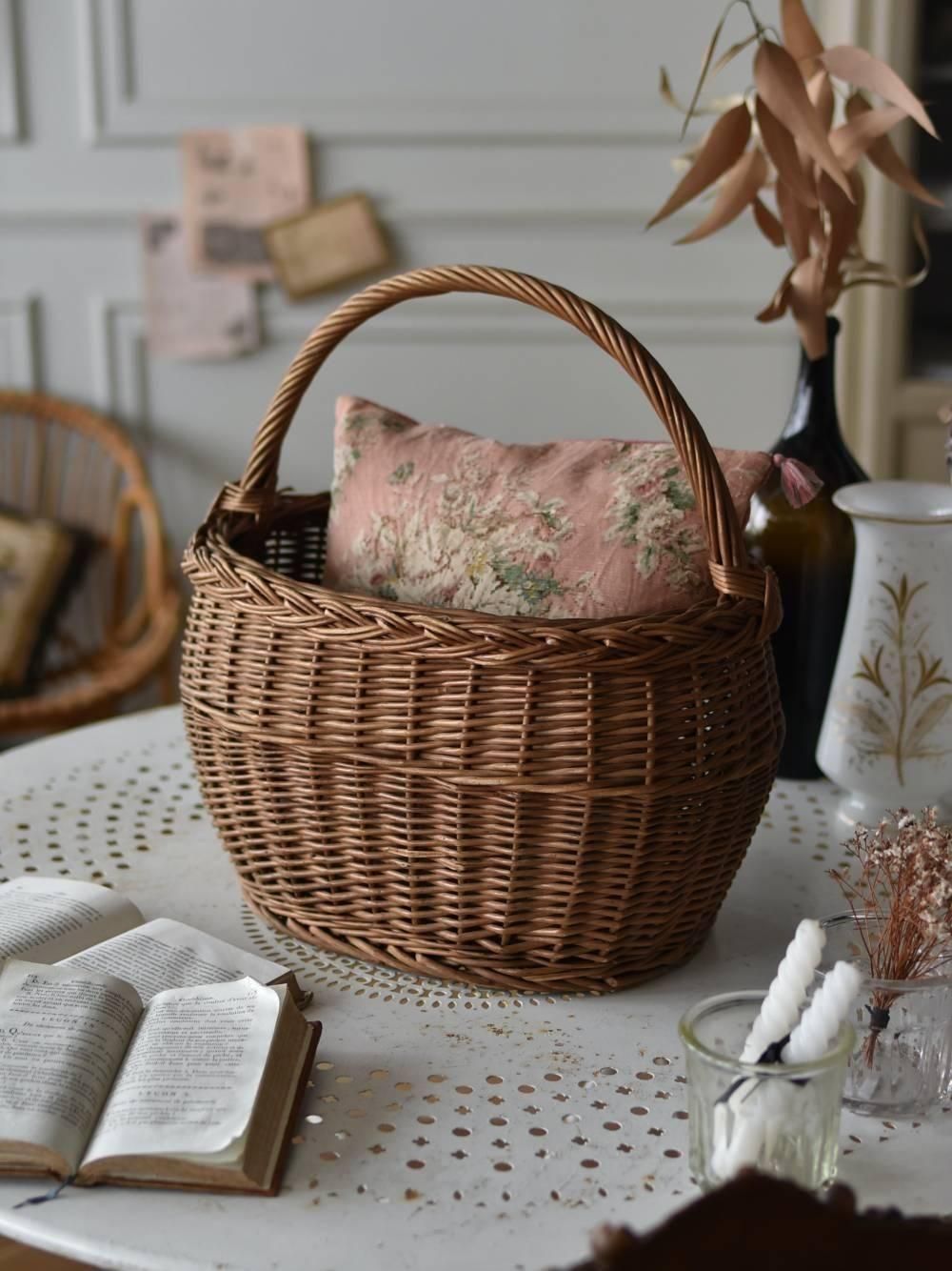 フレンチバスケット.34 フランスヴィンテージ雑貨 ラタンバスケット 籐