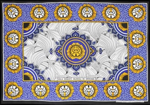 新柄！】アフリカの布カンガ C18-3 ～神は善なり（白×青） - アフリカ