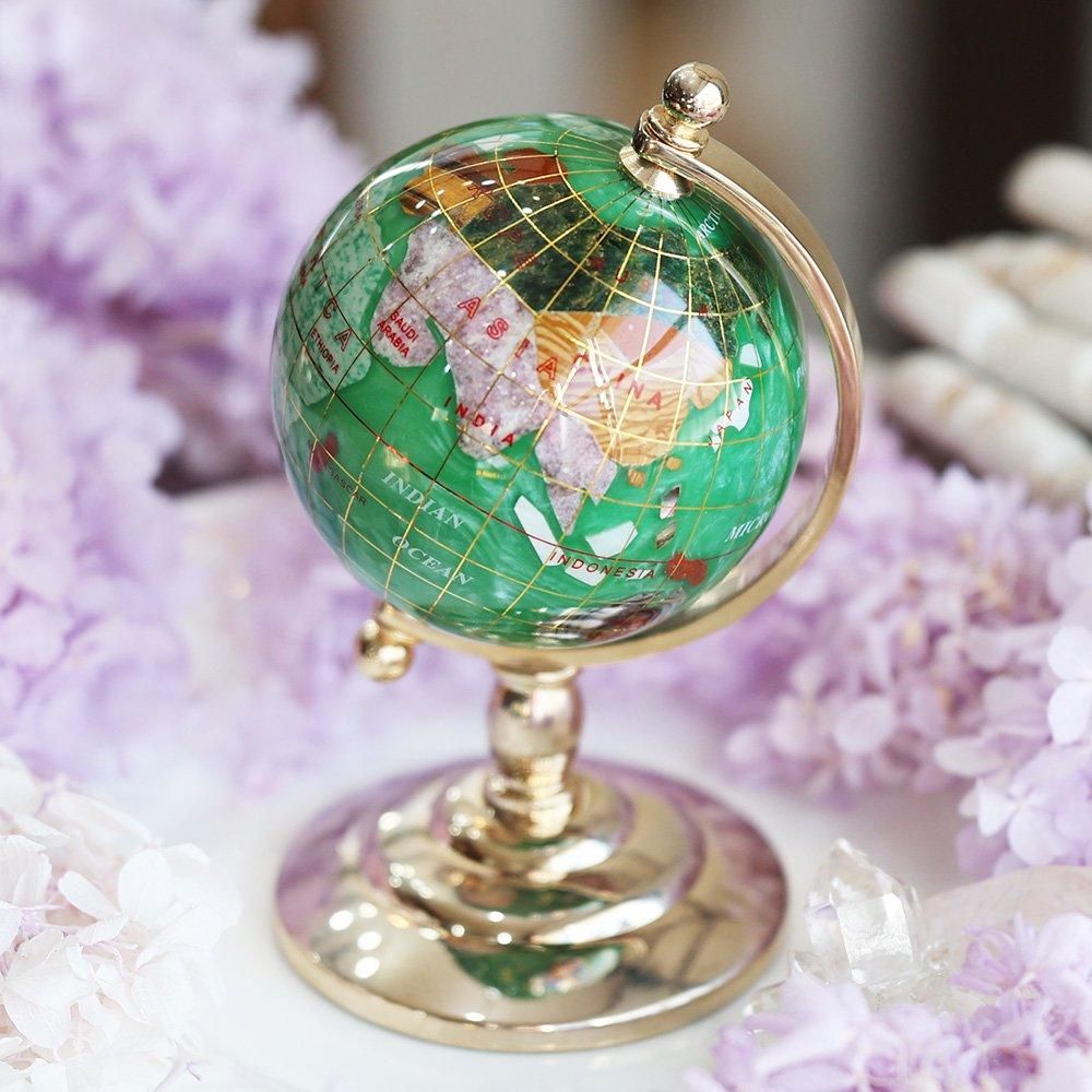 シェルと天然石の地球儀（緑） - 海福雑貨通販部