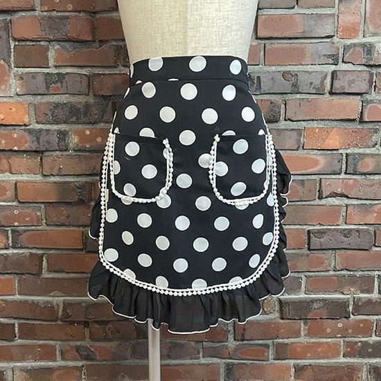 水玉エプロン ポケット付き 水玉ブラック×ホワイト/ブラック