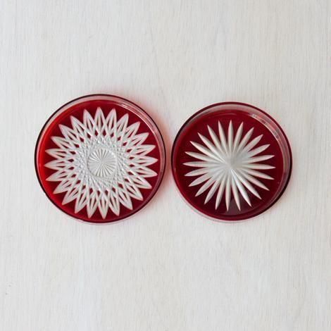 江戸切子シャーレ-切匣- 蜘蛛ノ巣紋・赤 - 明治三十二年創業のガラス