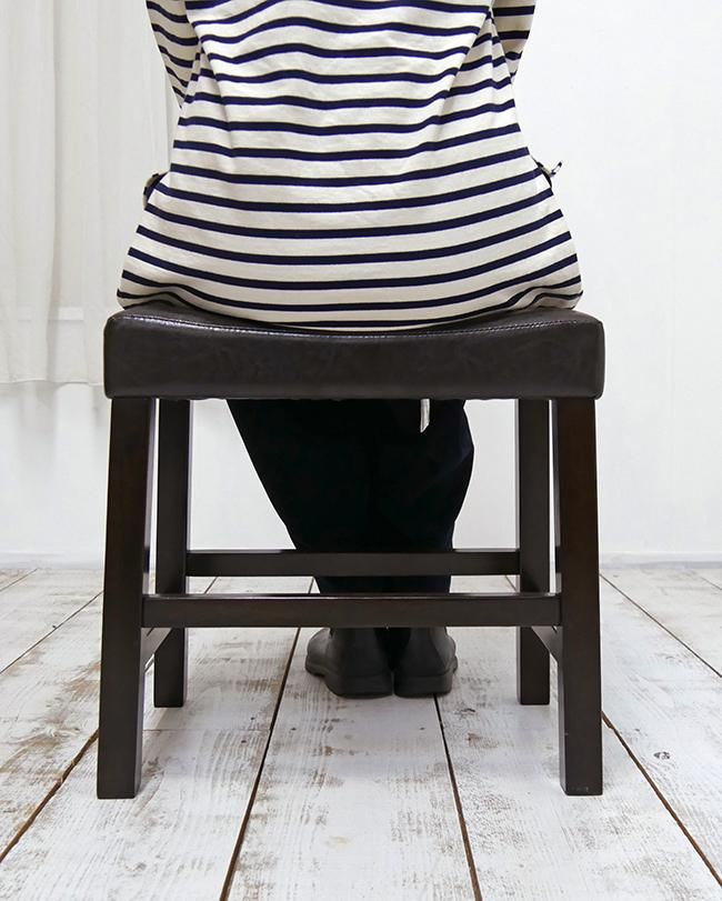 座面高42cmの奥行がコンパクトな木製レザー座面スツール：WS-CDK1038ca