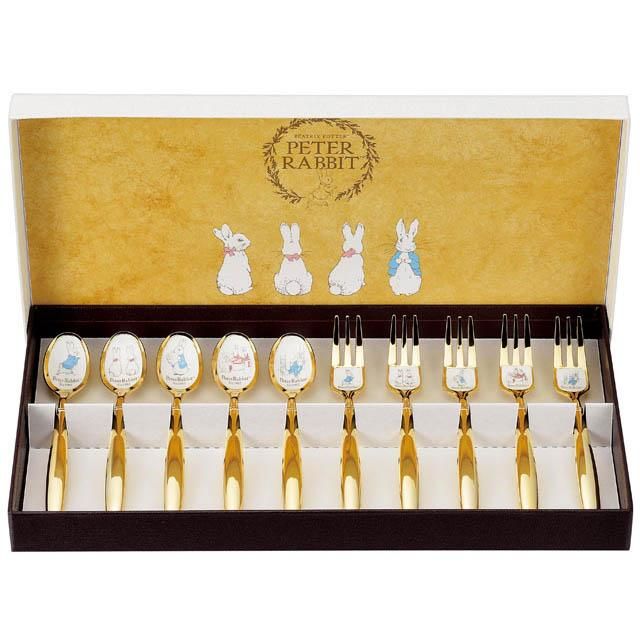 ピーターラビット】＜皿中七宝＞スプーン・フォーク(金仕上)10本セット