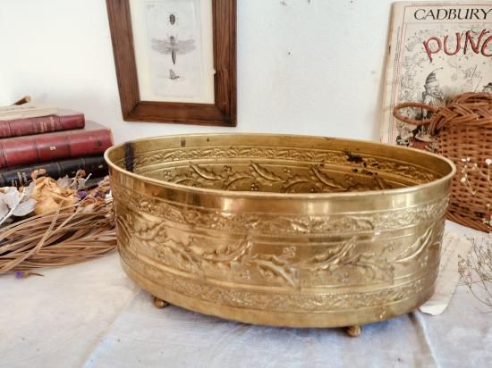 フランス アンティーク 真鍮 装飾付き ポット ジャルディニエール