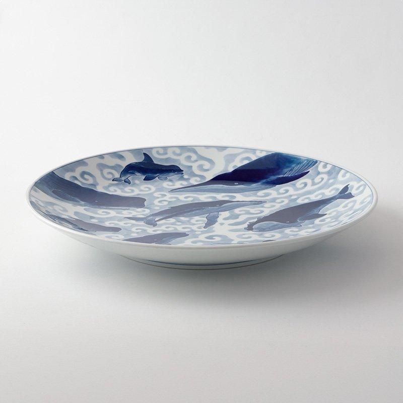 光雲窯 38cm皿 郡鯨9頭 - いい日になりますように