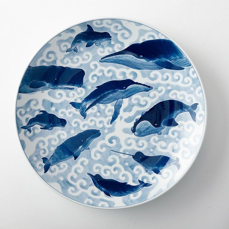 光雲窯 38cm皿 郡鯨9頭 - いい日になりますように