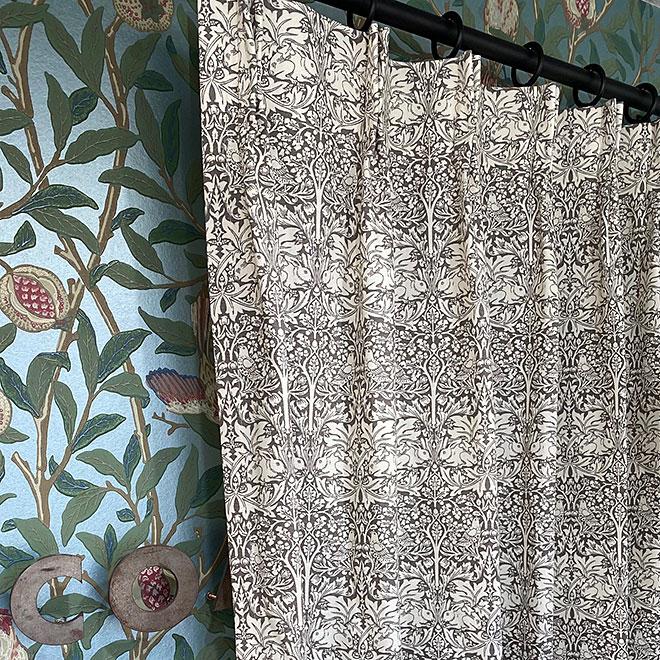カーテン モリス柄 遮光 裏地付き 横幅100cm×2枚 選べる丈150cm 180cm