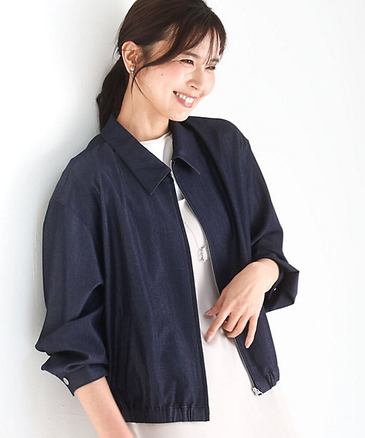 SANAGARAシリーズ］デニムライク 衿付きジップアップブルゾン