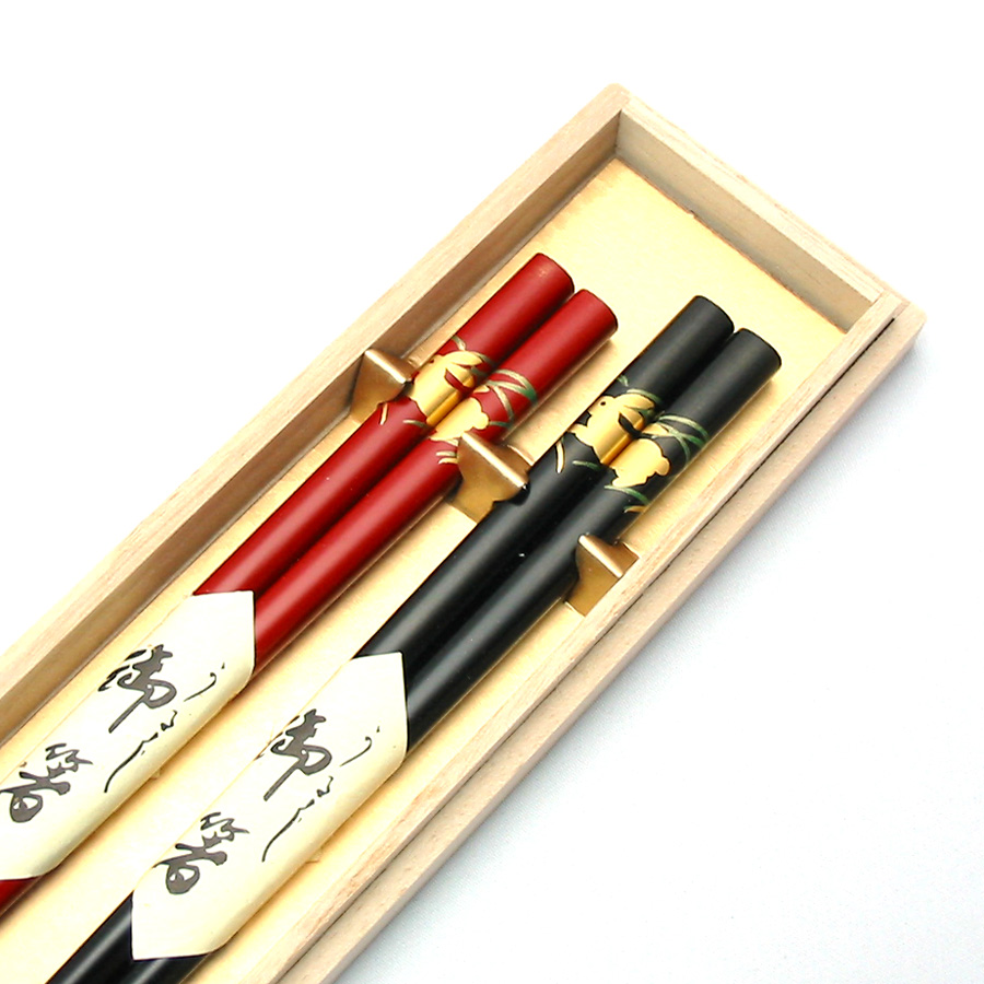 夫婦箸 野うさぎ 木箱入 木製 漆塗り【製造中止】 漆器の井助