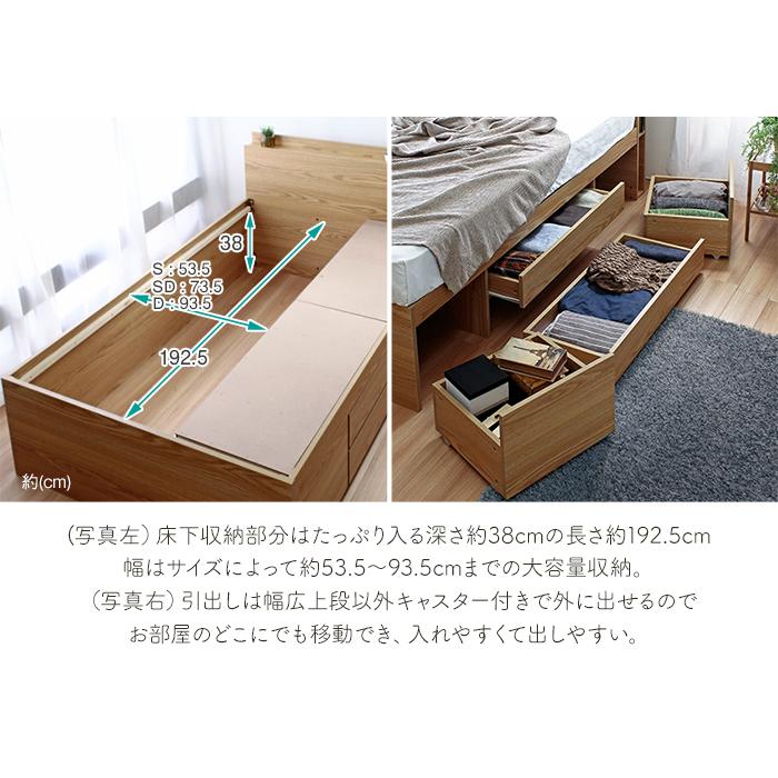 シングルベッド ベッドフレーム 薄型マットレスセット 収納付きベッド